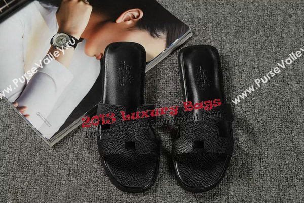 Hermes Slipper Togo Leather HO060 Black