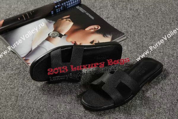 Hermes Slipper Togo Leather HO060 Black