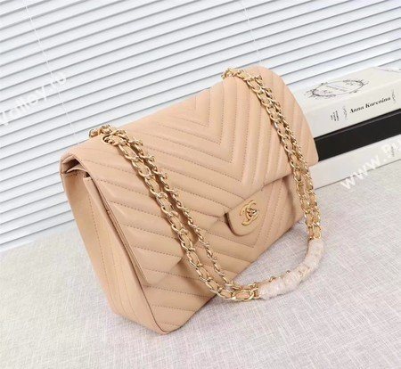 Chanel Maxi Classic Flap Bag Apricot Chevron Sheepskin Leather A58601 Gold
