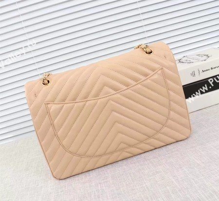 Chanel Maxi Classic Flap Bag Apricot Chevron Sheepskin Leather A58601 Gold