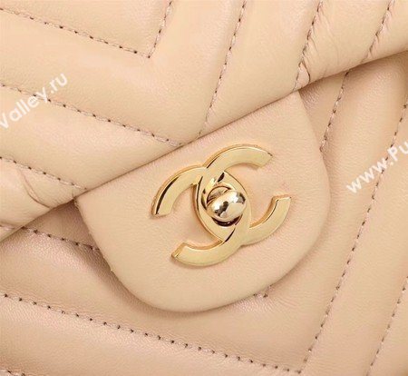 Chanel Maxi Classic Flap Bag Apricot Chevron Sheepskin Leather A58601 Gold