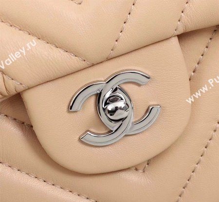 Chanel Maxi Classic Flap Bag Apricot Chevron Sheepskin Leather A58601 Silver