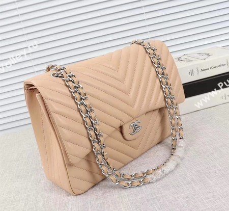 Chanel Maxi Classic Flap Bag Apricot Chevron Sheepskin Leather A58601 Silver