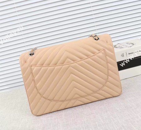 Chanel Maxi Classic Flap Bag Apricot Chevron Sheepskin Leather A58601 Silver