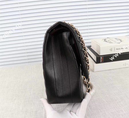 Chanel Maxi Classic Flap Bag Black Chevron Sheepskin Leather A58601 Gold