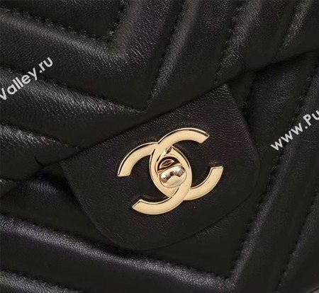 Chanel Maxi Classic Flap Bag Black Chevron Sheepskin Leather A58601 Gold