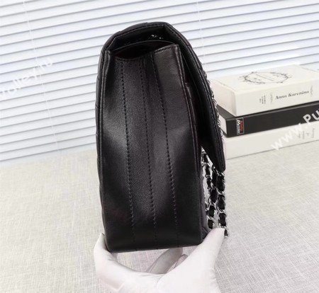 Chanel Maxi Classic Flap Bag Black Chevron Sheepskin Leather A58601 Silver