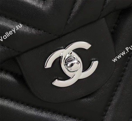 Chanel Maxi Classic Flap Bag Black Chevron Sheepskin Leather A58601 Silver