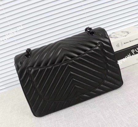 Chanel Maxi Classic Flap Bag Chevron Sheepskin Leather A58601 Black