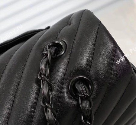 Chanel Maxi Classic Flap Bag Chevron Sheepskin Leather A58601 Black