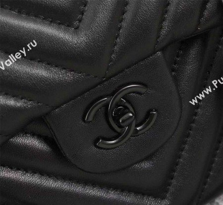 Chanel Maxi Classic Flap Bag Chevron Sheepskin Leather A58601 Black
