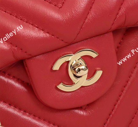 Chanel Maxi Classic Flap Bag Red Chevron Sheepskin Leather A58601 Gold