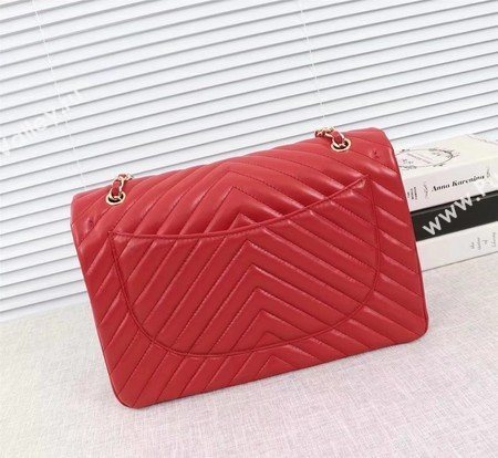 Chanel Maxi Classic Flap Bag Red Chevron Sheepskin Leather A58601 Gold