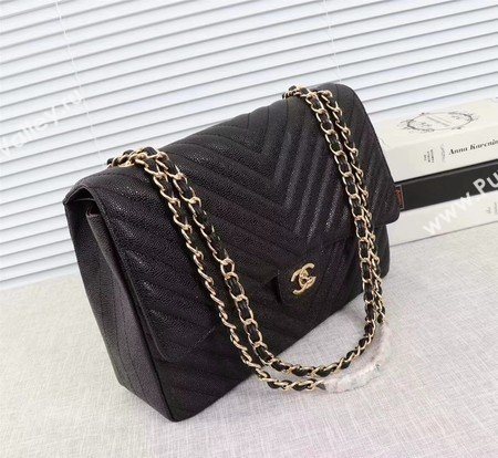 Chanel Maxi Quilted Classic Flap Bag Black Chevron Cannage Pattern A58601 Gold