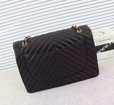 Chanel Maxi Quilted Classic Flap Bag Black Chevron Cannage Pattern A58601 Gold