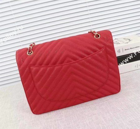 Chanel Maxi Quilted Classic Flap Bag Red Chevron Cannage Pattern A58601 Gold