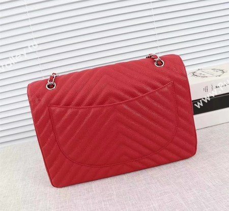 Chanel Maxi Quilted Classic Flap Bag Red Chevron Cannage Pattern A58601 Silver