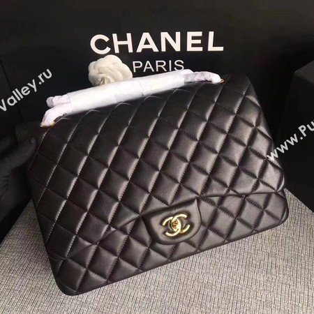 Chanel Maxi Quilted Classic Flap Bag Black Sheepskin Leather A58601 Gold