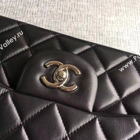 Chanel Maxi Quilted Classic Flap Bag Black Sheepskin Leather A58601 Silver