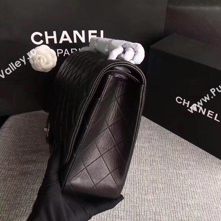 Chanel Maxi Quilted Classic Flap Bag Black Sheepskin Leather A58601 Silver
