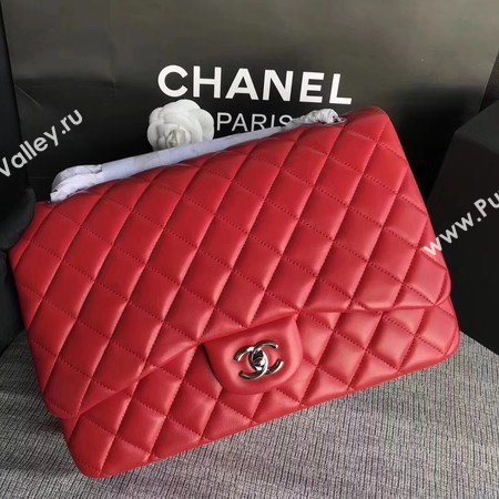 Chanel Maxi Quilted Classic Flap Bag Red Sheepskin Leather A58601 Silver