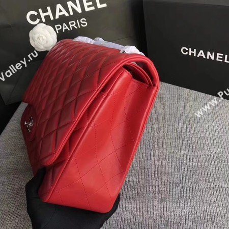 Chanel Maxi Quilted Classic Flap Bag Red Sheepskin Leather A58601 Silver