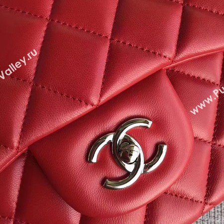 Chanel Maxi Quilted Classic Flap Bag Red Sheepskin Leather A58601 Silver