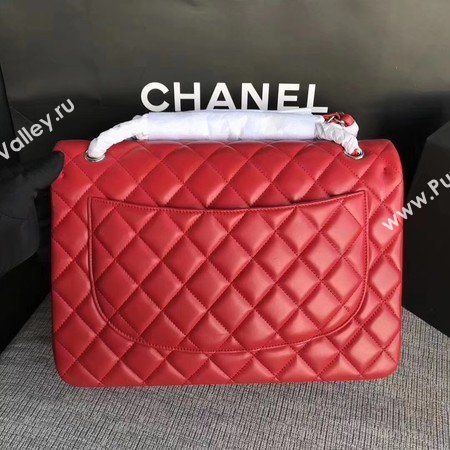 Chanel Maxi Quilted Classic Flap Bag Red Sheepskin Leather A58601 Silver