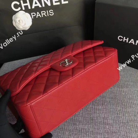 Chanel Maxi Quilted Classic Flap Bag Red Sheepskin Leather A58601 Silver