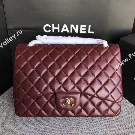 Chanel Maxi Quilted Classic Flap Bag Wine Sheepskin Leather A58601 Gold