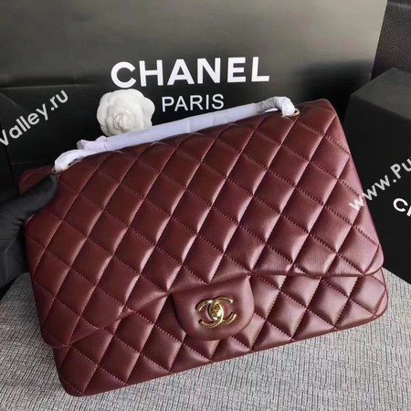 Chanel Maxi Quilted Classic Flap Bag Wine Sheepskin Leather A58601 Gold