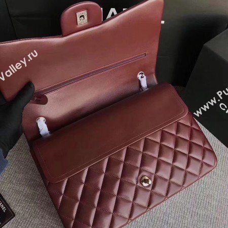 Chanel Maxi Quilted Classic Flap Bag Wine Sheepskin Leather A58601 Silver