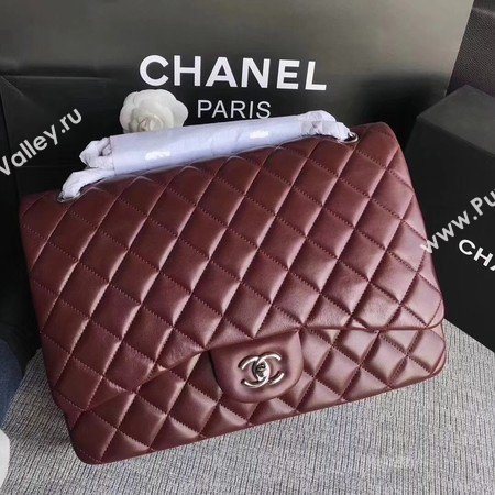 Chanel Maxi Quilted Classic Flap Bag Wine Sheepskin Leather A58601 Silver