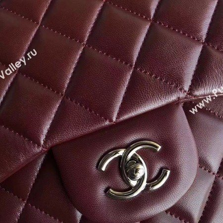 Chanel Maxi Quilted Classic Flap Bag Wine Sheepskin Leather A58601 Silver
