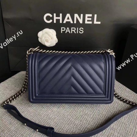 Boy Chanel Flap Bag Original Chevron Leather A67086V Blue