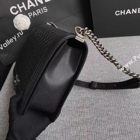 Boy Chanel Flap Shoulder Bag Black Original Cannage Pattern A67087 Silver