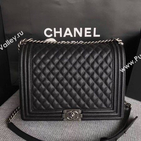 Boy Chanel Flap Shoulder Bag Black Original Cannage Pattern A67087 Silver