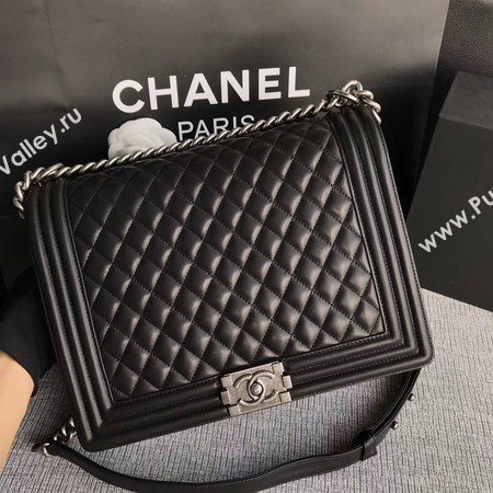 Boy Chanel Flap Shoulder Bag Black Original Sheepskin Leather A67087 Silver