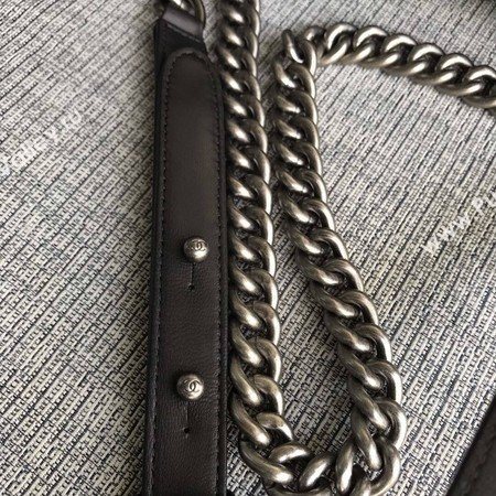 Boy Chanel Flap Shoulder Bag Black Original Sheepskin Leather A67087 Silver