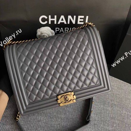 Boy Chanel Flap Shoulder Bag Grey Original Sheepskin Leather A67087 Gold
