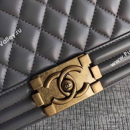 Boy Chanel Flap Shoulder Bag Grey Original Sheepskin Leather A67087 Gold