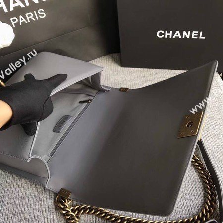 Boy Chanel Flap Shoulder Bag Grey Original Sheepskin Leather A67087 Gold