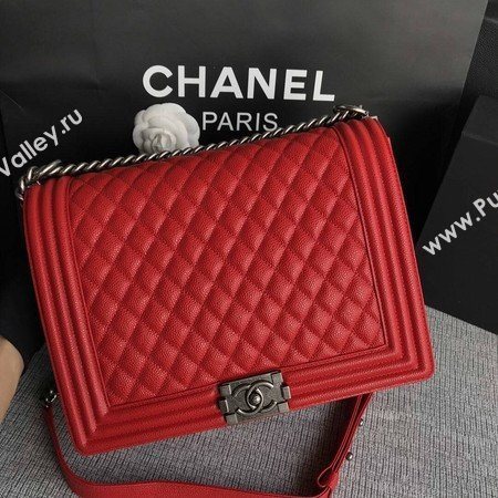 Boy Chanel Flap Shoulder Bag Red Original Cannage Pattern A67087 Silver