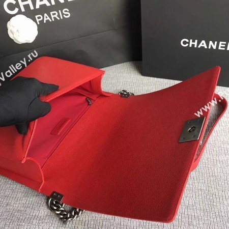 Boy Chanel Flap Shoulder Bag Red Original Cannage Pattern A67087 Silver