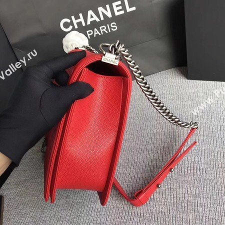 Boy Chanel Flap Shoulder Bag Red Original Cannage Pattern A67087 Silver