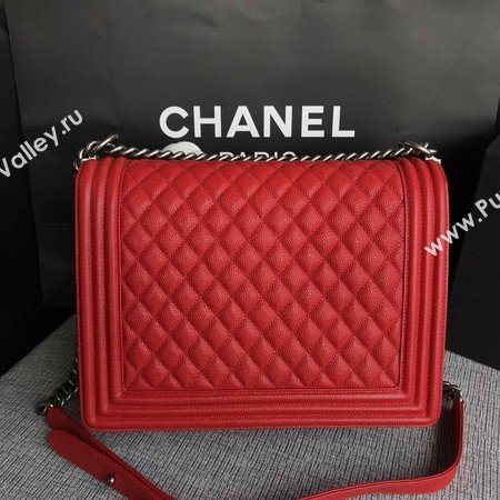 Boy Chanel Flap Shoulder Bag Red Original Cannage Pattern A67087 Silver