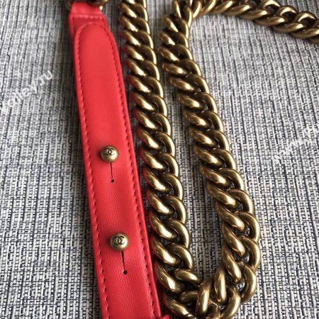 Boy Chanel Flap Shoulder Bag Red Original Sheepskin Leather A67087 Gold