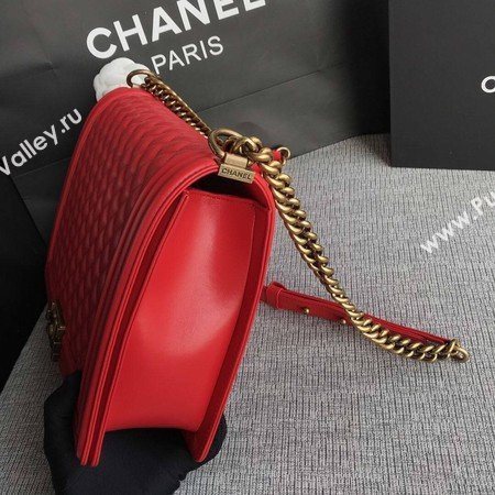 Boy Chanel Flap Shoulder Bag Red Original Sheepskin Leather A67087 Gold