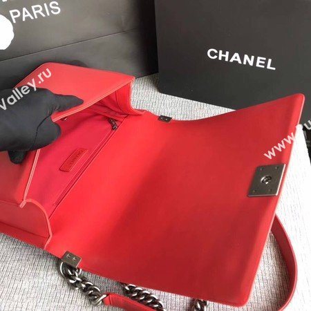 Boy Chanel Flap Shoulder Bag Red Original Sheepskin Leather A67087 Silver
