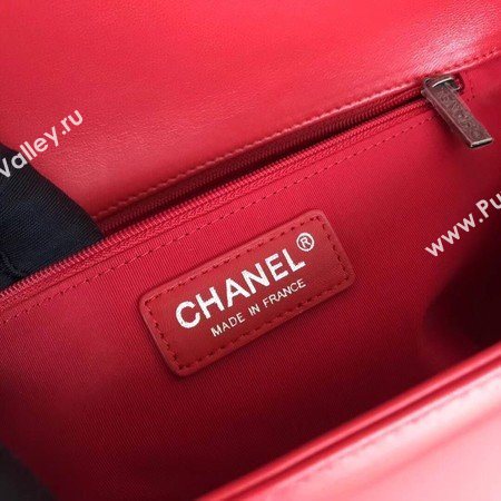 Boy Chanel Flap Shoulder Bag Red Original Sheepskin Leather A67087 Silver